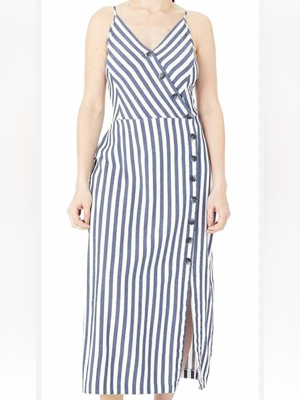 Vince caamuto Striped Navy and White Wrap-Front Midi Dress